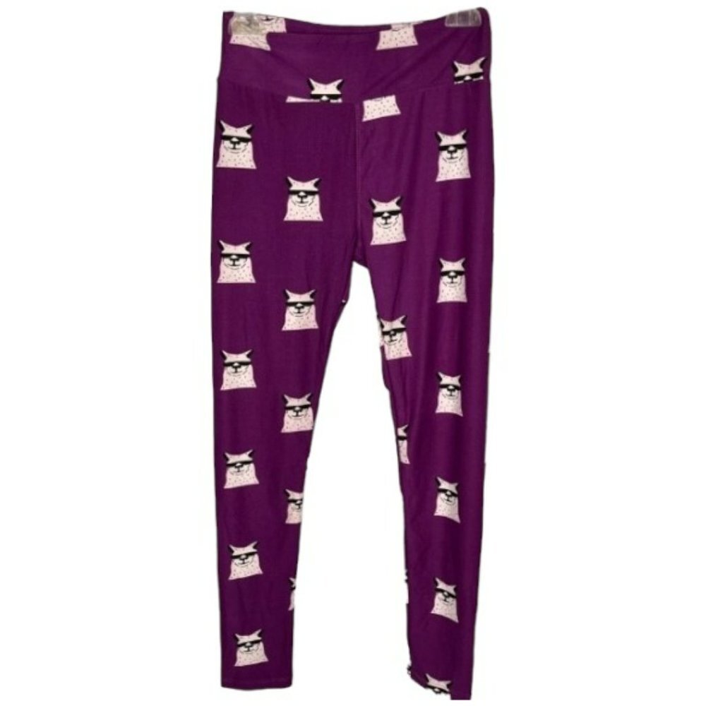 LuLaRoe Simply Comfortable Llama Alpaca Leggings -Purple/Black - OS (2-10)